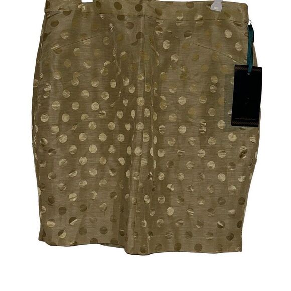 "NEW" Debbie Shuchat Gold Polka Dot Linen Silk Blend Pencil Skirt Ladies Size 12 - Picture 1 of 12